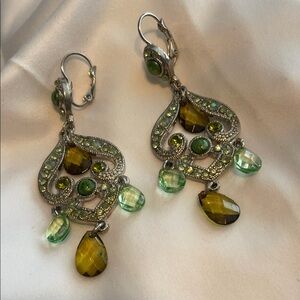 Vintage Elegant Silver and Green Dangle Earrings
